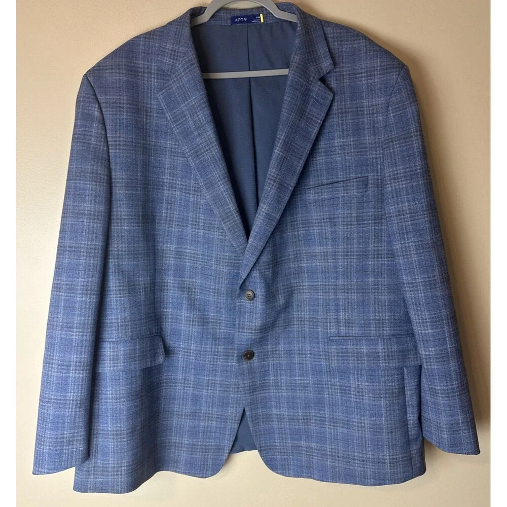 Apt. 9 Men’s Blue Plaid 2-Button Notch Lapel Blazer Sport Coat 54R